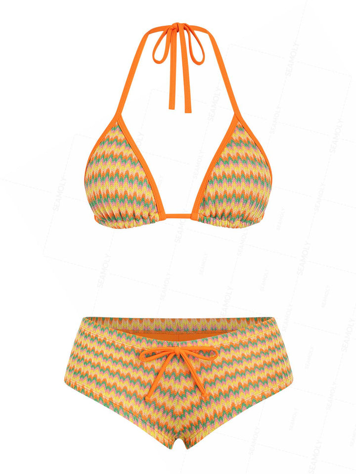 Seamolly Chevron Contrast Binding Cheeky Boyshorts Bikini Set