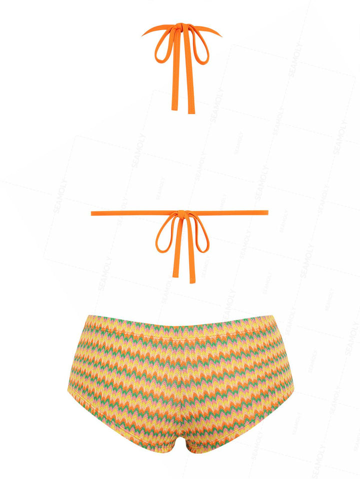 Seamolly Chevron Contrast Binding Cheeky Boyshorts Bikini Set