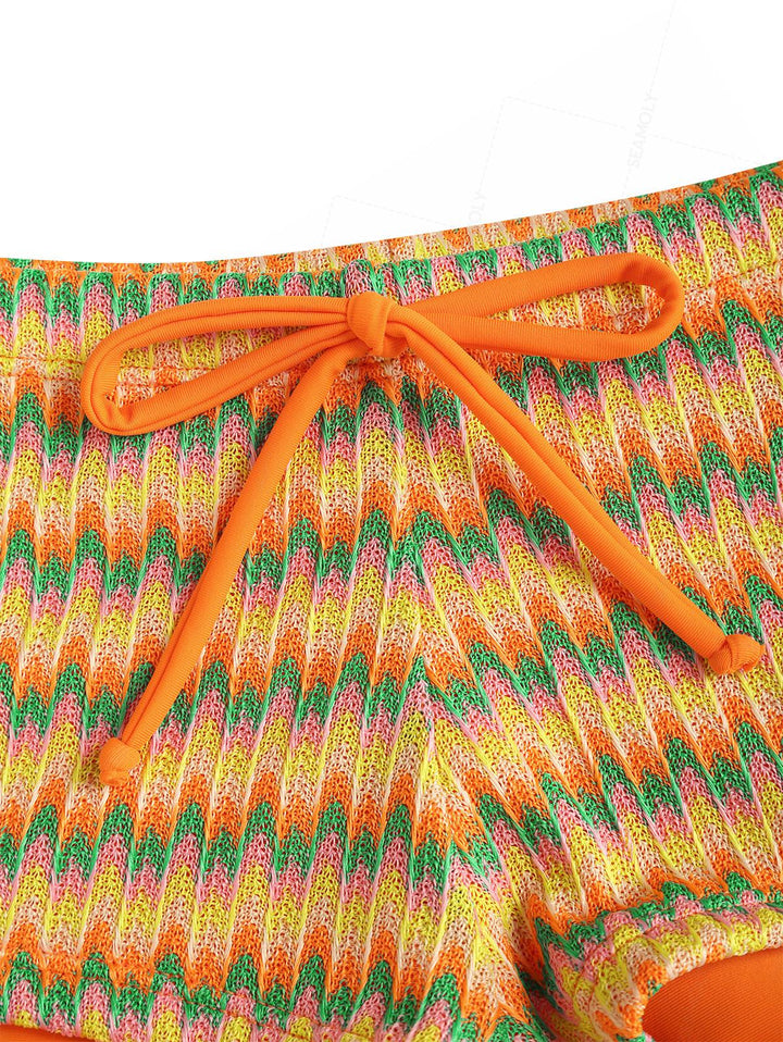 Seamolly Chevron Contrast Binding Cheeky Boyshorts Bikini Set
