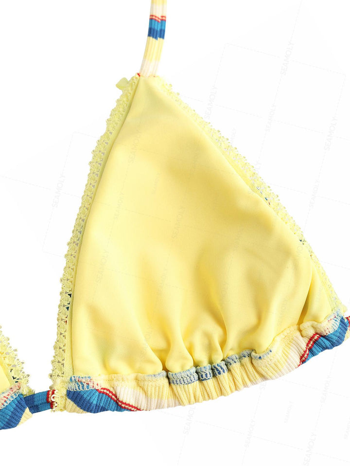 Seamolly Striped Lace Bowknot Triangle Cheeky Bikini Set