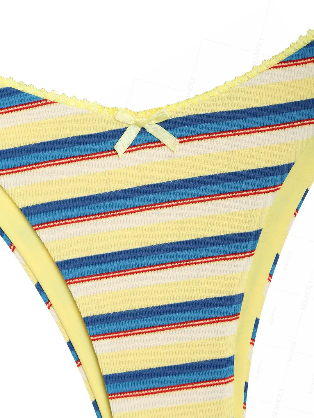 Seamolly Striped Lace Bowknot Triangle Cheeky Bikini Set
