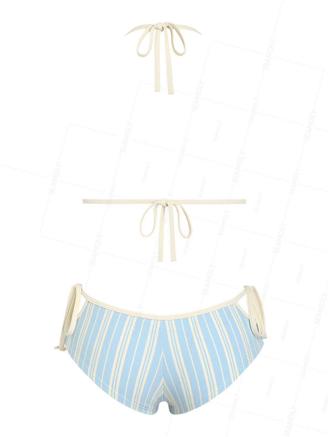 Seamolly Striped Contrast Binding Cutout Tied Cheeky Boyshorts Bikini Set