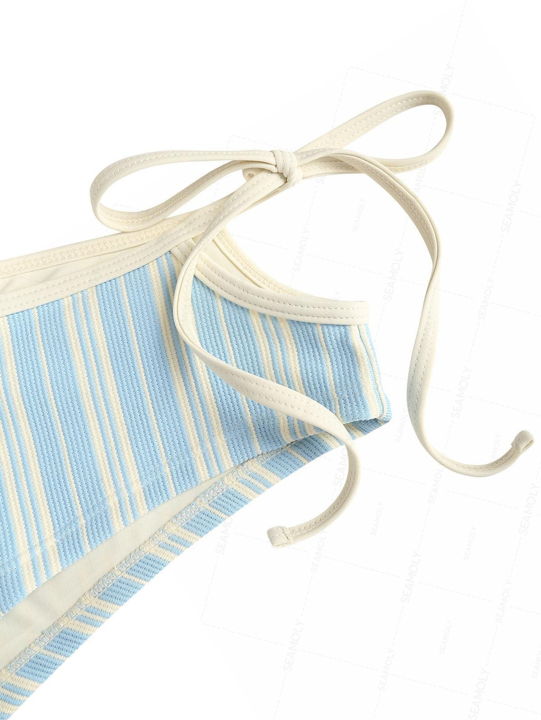 Seamolly Striped Contrast Binding Cutout Tied Cheeky Boyshorts Bikini Set