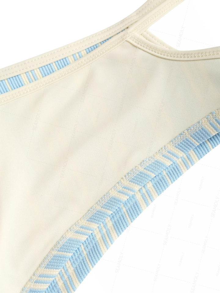 Seamolly Striped Contrast Binding Cutout Tied Cheeky Boyshorts Bikini Set