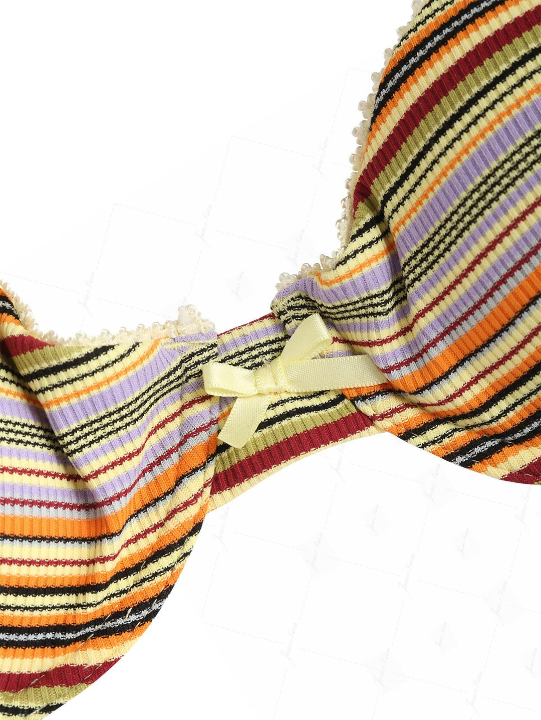 Yellow Ribbed Knit Striped Bowknot Underwire Cheeky Boyshorts Bikini Set