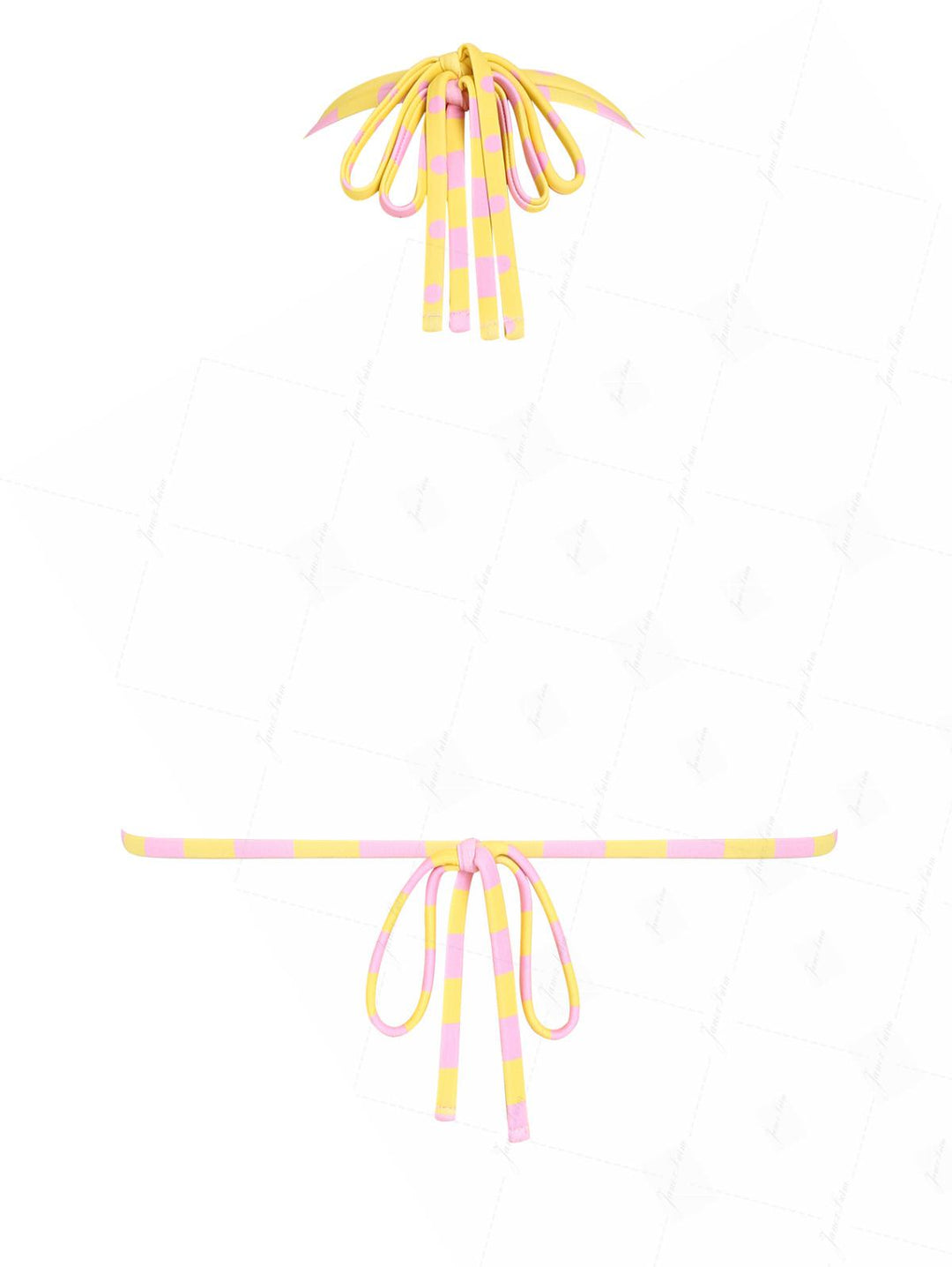 Yellow Striped Polka Dot Print O Ring Double Layer Bikini Top