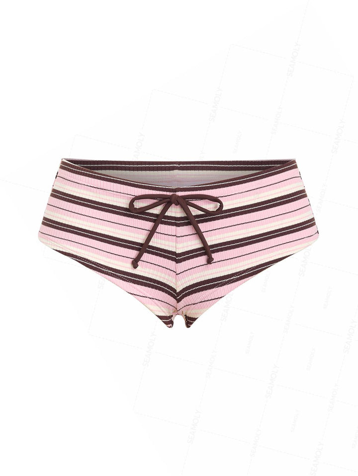 Seamolly Striped Bowknot Bikini Bottom Cheeky Swim Boyshorts