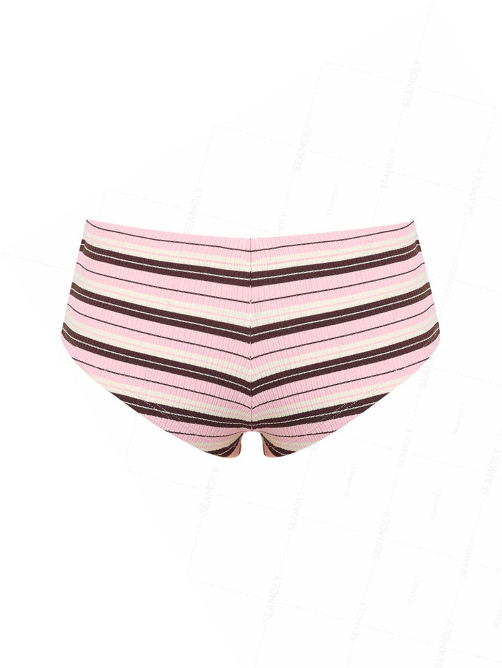 Seamolly Striped Bowknot Bikini Bottom Cheeky Swim Boyshorts