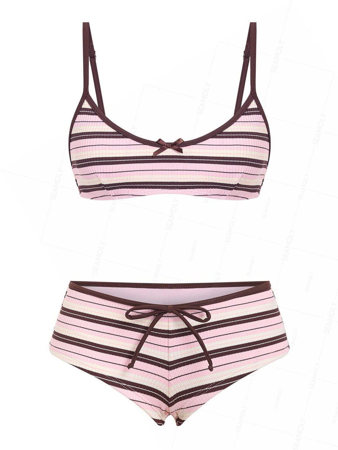 Seamolly Striped Bowknot Bralette Cheeky Boyshorts Bikini Set
