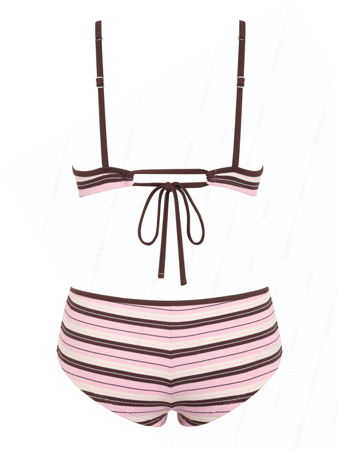 Seamolly Striped Bowknot Bralette Cheeky Boyshorts Bikini Set