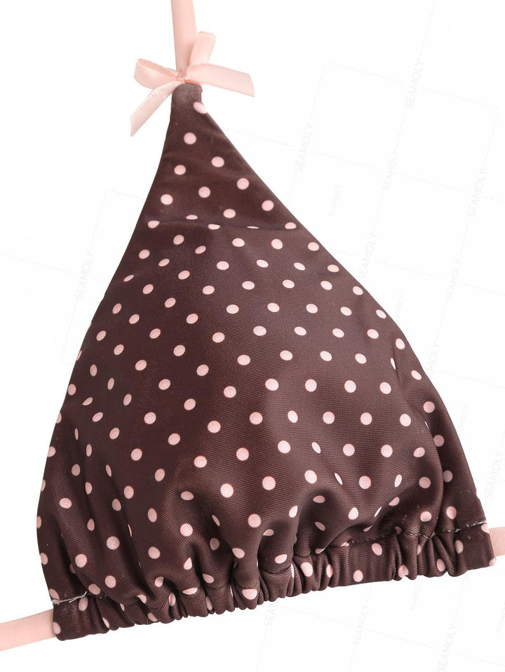 Seamolly Polka Dot Bowknot Triangle Cheeky Boyshorts Bikini Set