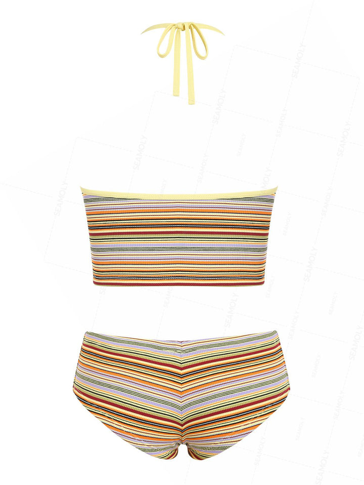 Seamolly Contrast Piping Striped Cheeky Boyshorts Tankini Set