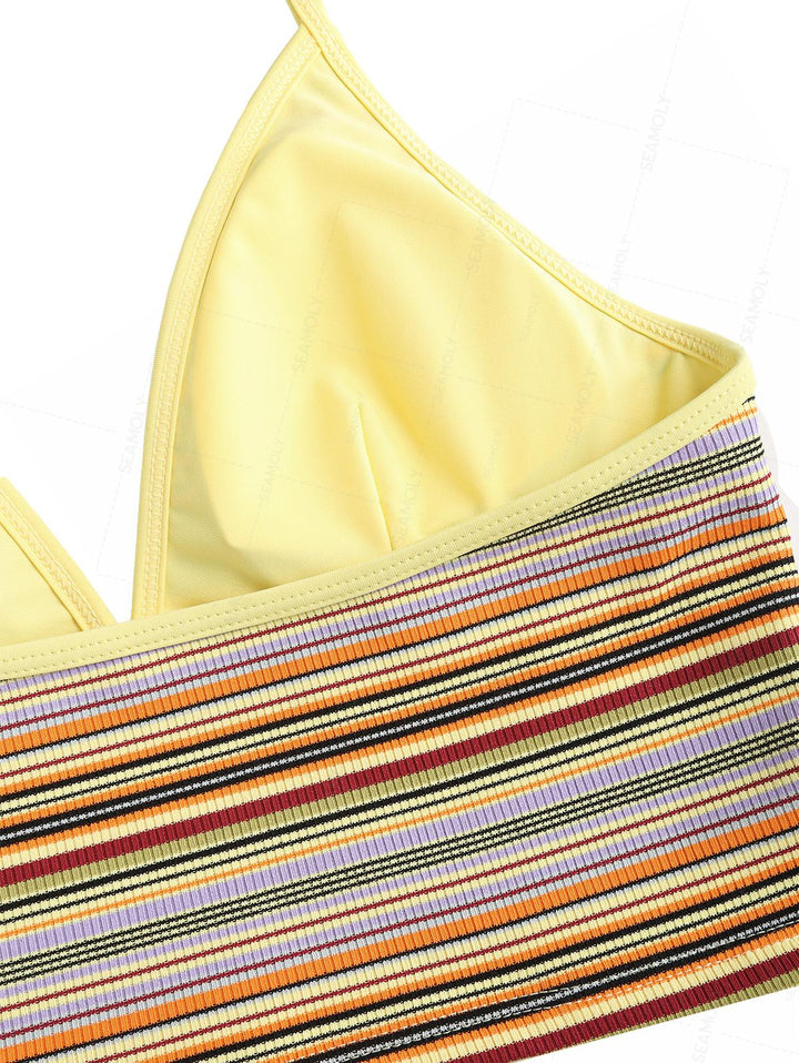 Seamolly Contrast Piping Striped Cheeky Boyshorts Tankini Set