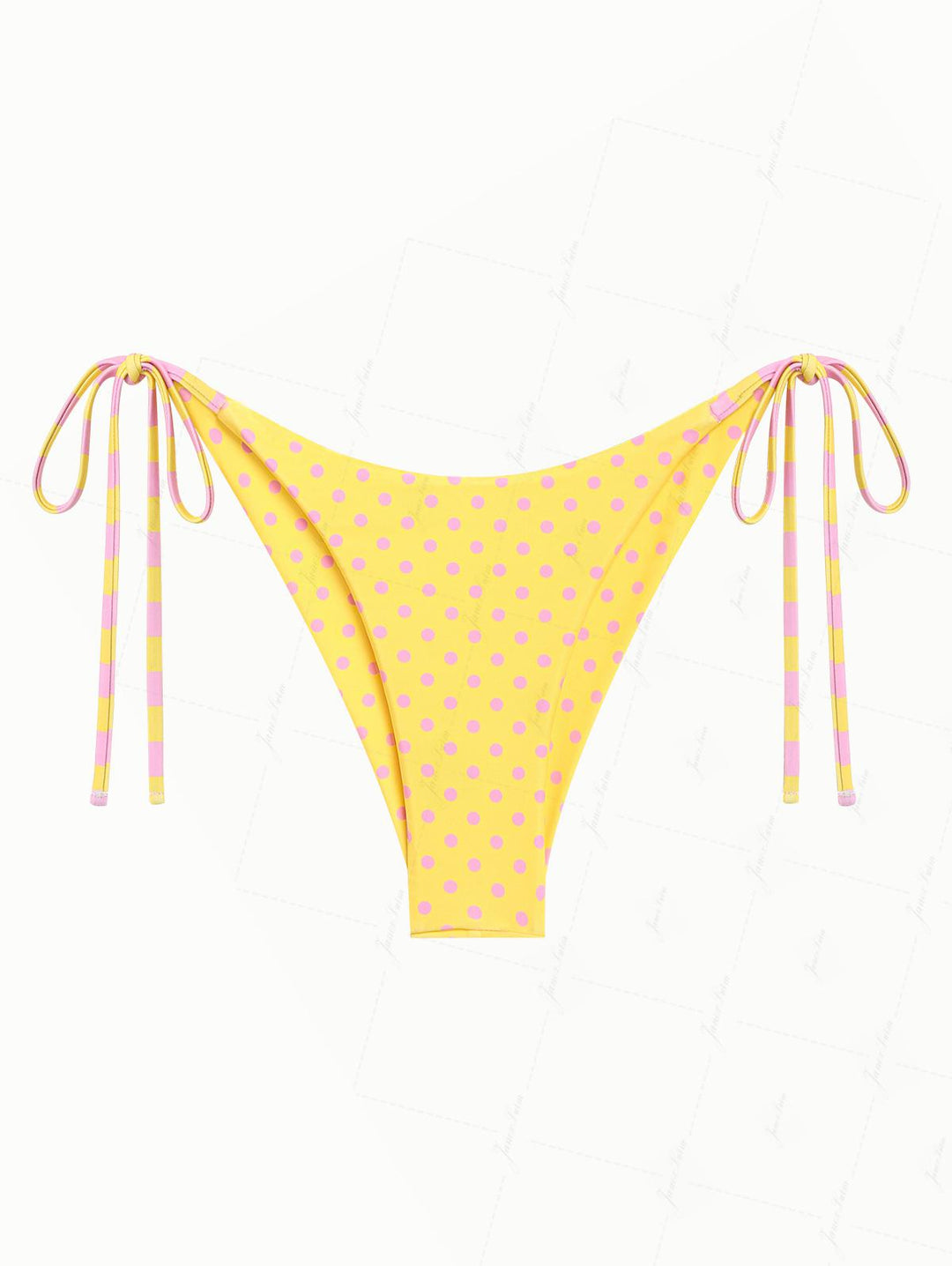 Yellow Striped Polka Dot Print Reversible Cheeky Brazilian Bikini Bottom