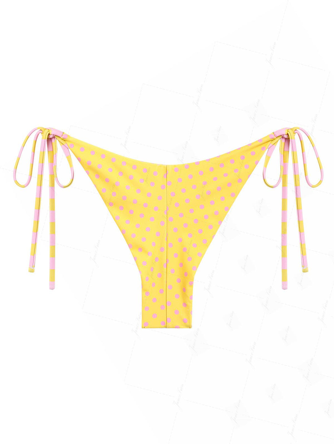 Yellow Striped Polka Dot Print Reversible Cheeky Brazilian Bikini Bottom