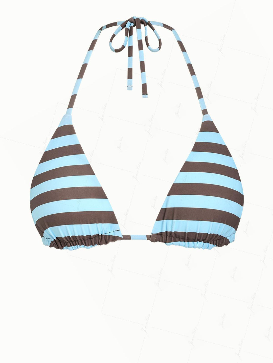 Coffee Striped Polka Dot Print Halter Triangle Reversible Bikini Top