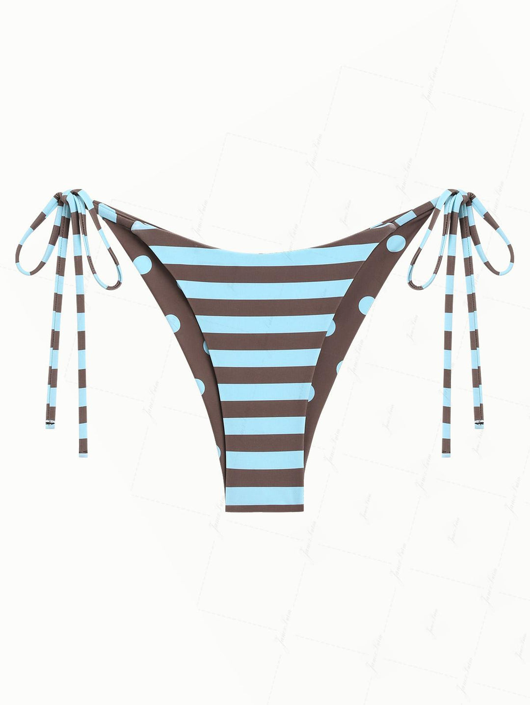 Coffee Striped Polka Dot Print Reversible Cheeky Brazilian Bikini Bottom