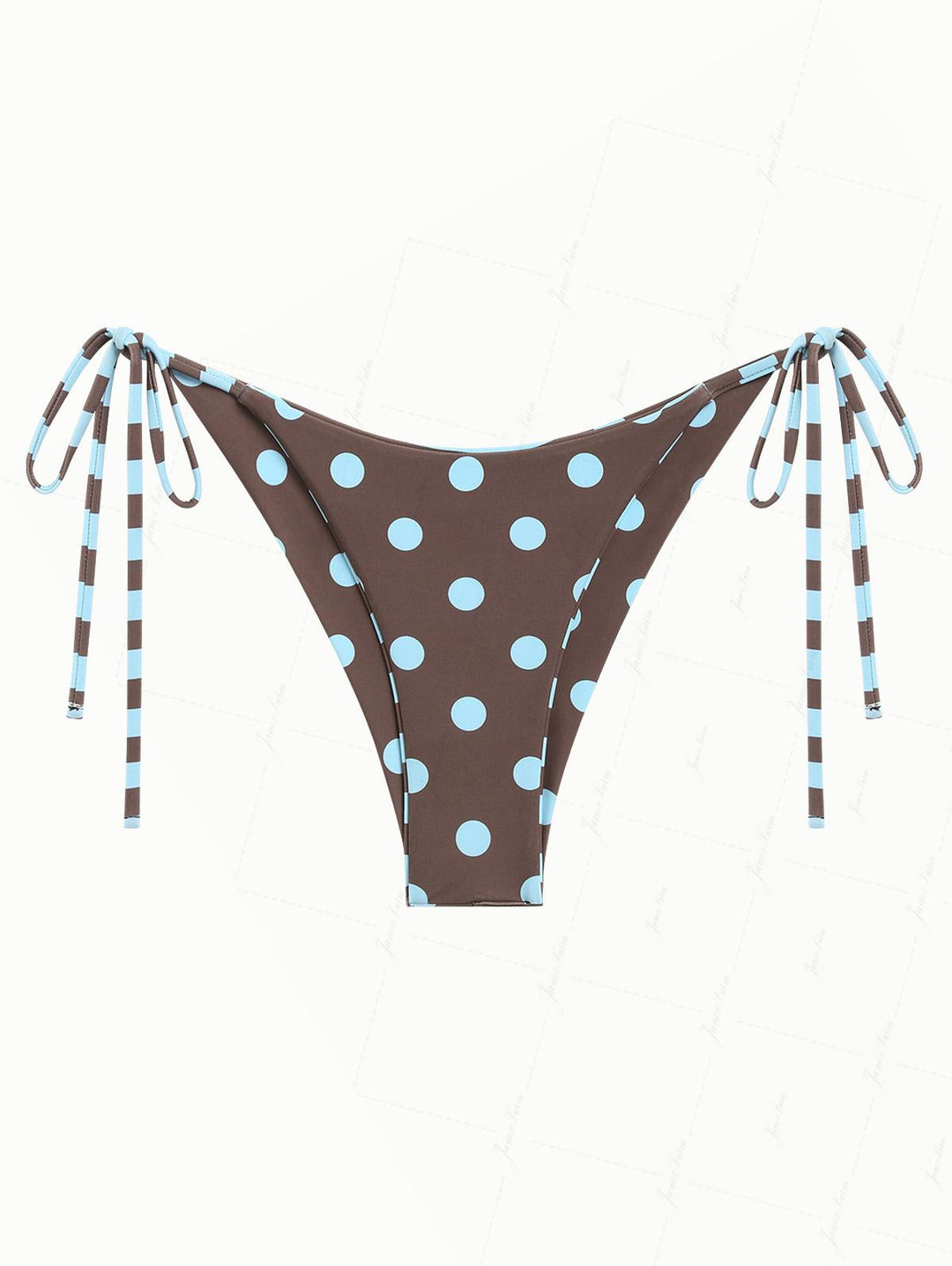 Coffee Striped Polka Dot Print Reversible Cheeky Brazilian Bikini Bottom