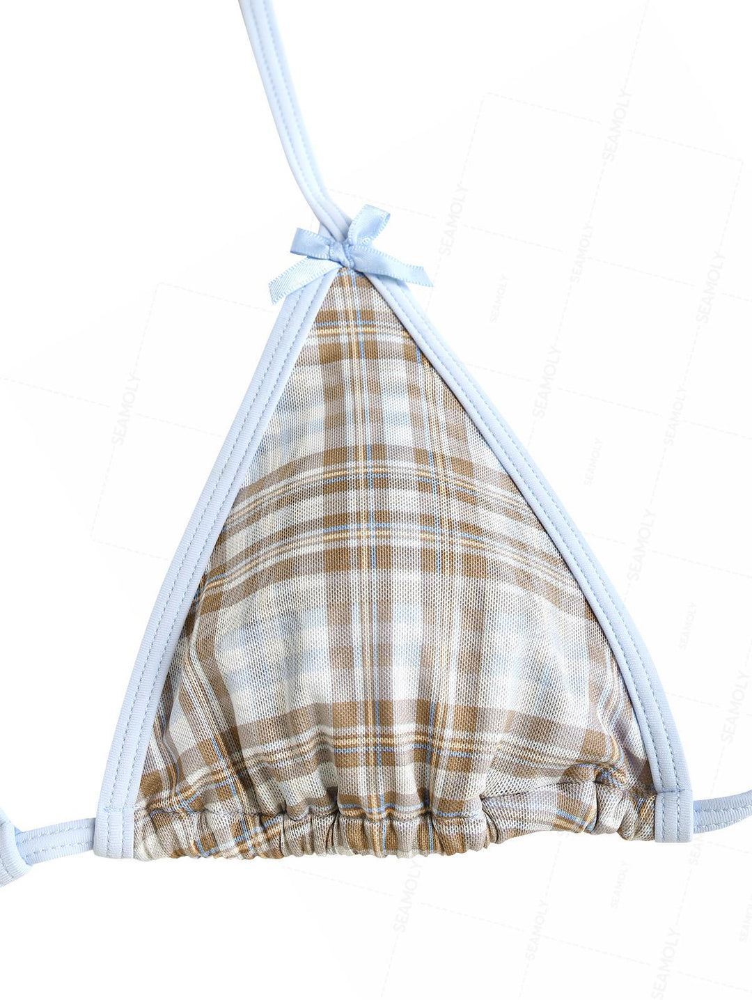 Seamolly Contrast Binding Plaid Bowknot Triangle String Bikini Set
