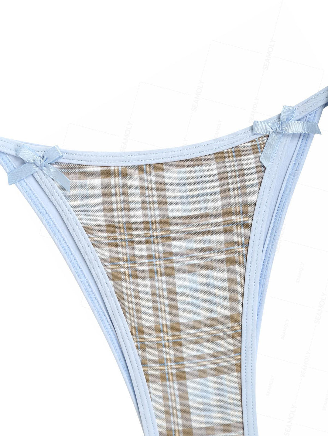 Seamolly Contrast Binding Plaid Bowknot Triangle String Bikini Set