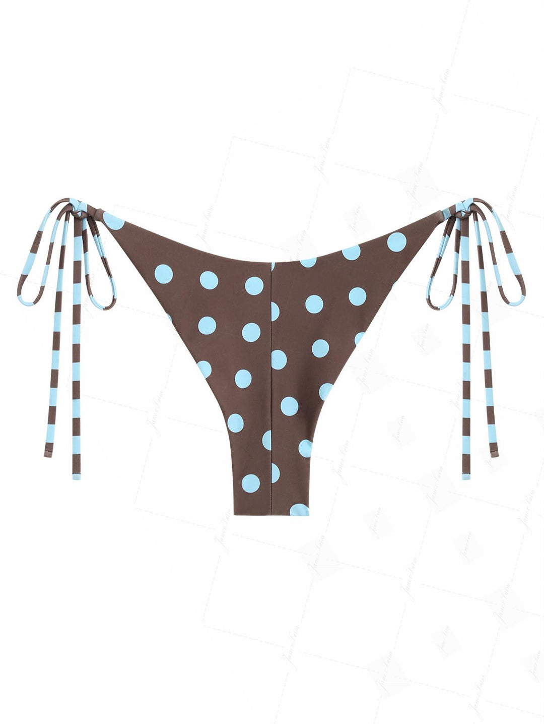 Coffee Striped Polka Dot Print Reversible Cheeky Brazilian Bikini Bottom