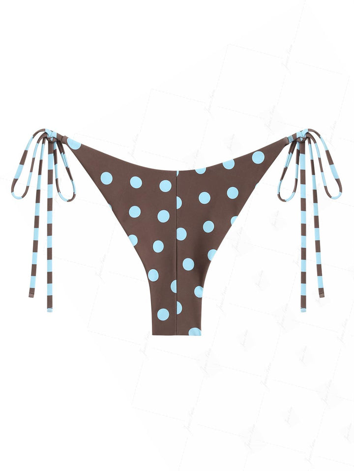 Coffee Striped Polka Dot Print Reversible Cheeky Brazilian Bikini Bottom
