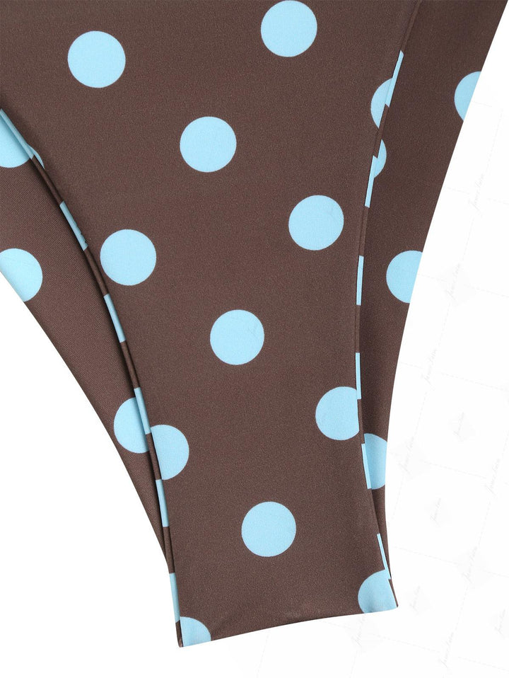 Coffee Striped Polka Dot Triangle Top & Cheeky Brazilian Bottom Reversible Bikini Set