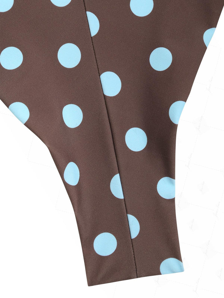 Coffee Striped Polka Dot Print Reversible Cheeky Brazilian Bikini Bottom