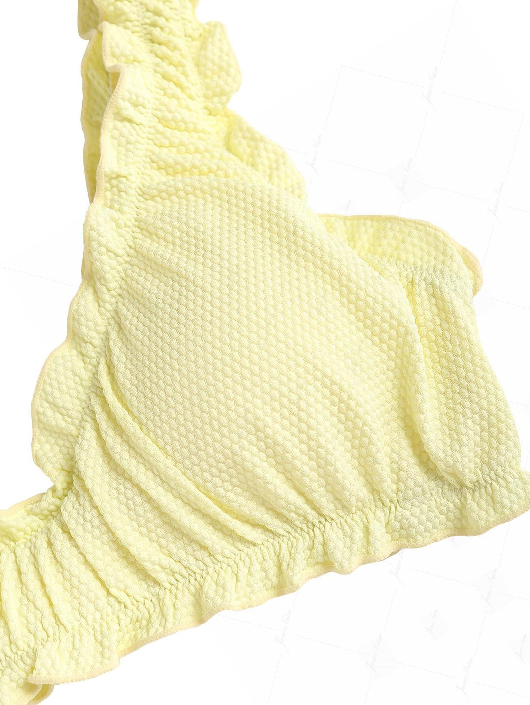 Light Yellow Textured Knit Fabric Ruffles Edge Bralette Bikini Set