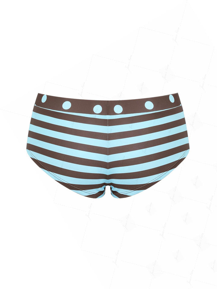 Coffee Striped Polka Dot Print Bikini Bottom Cheeky Swim Boyshorts