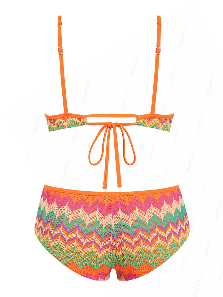 Seamolly Geometric Open-knit Textured Bralette Cheeky Boyshorts Bikini Set
