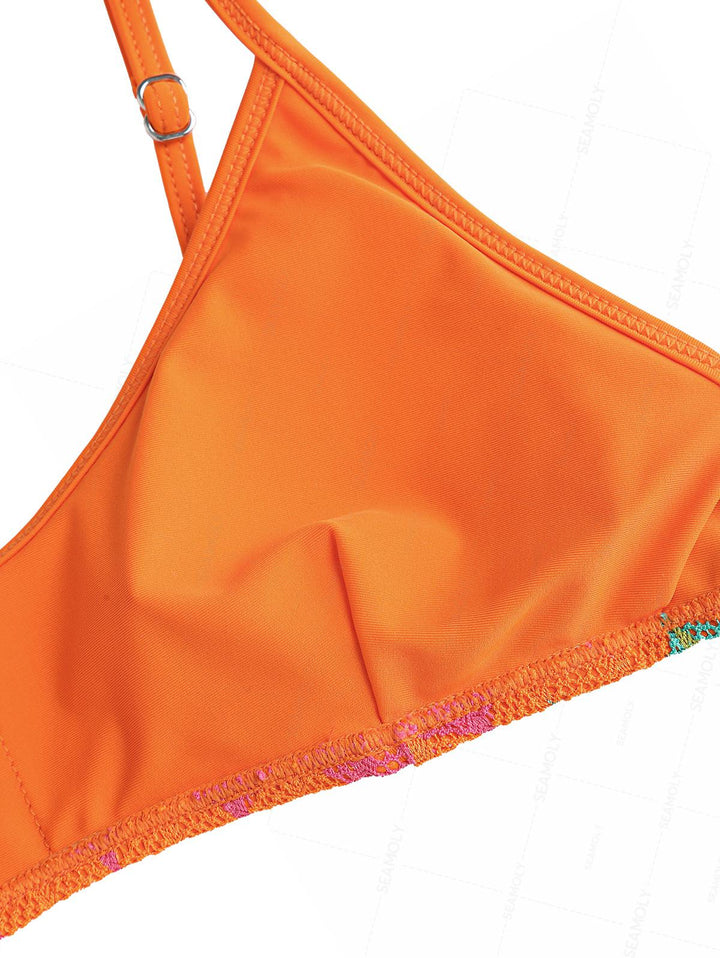 Seamolly Geometric Open-knit Textured Bralette Cheeky Boyshorts Bikini Set