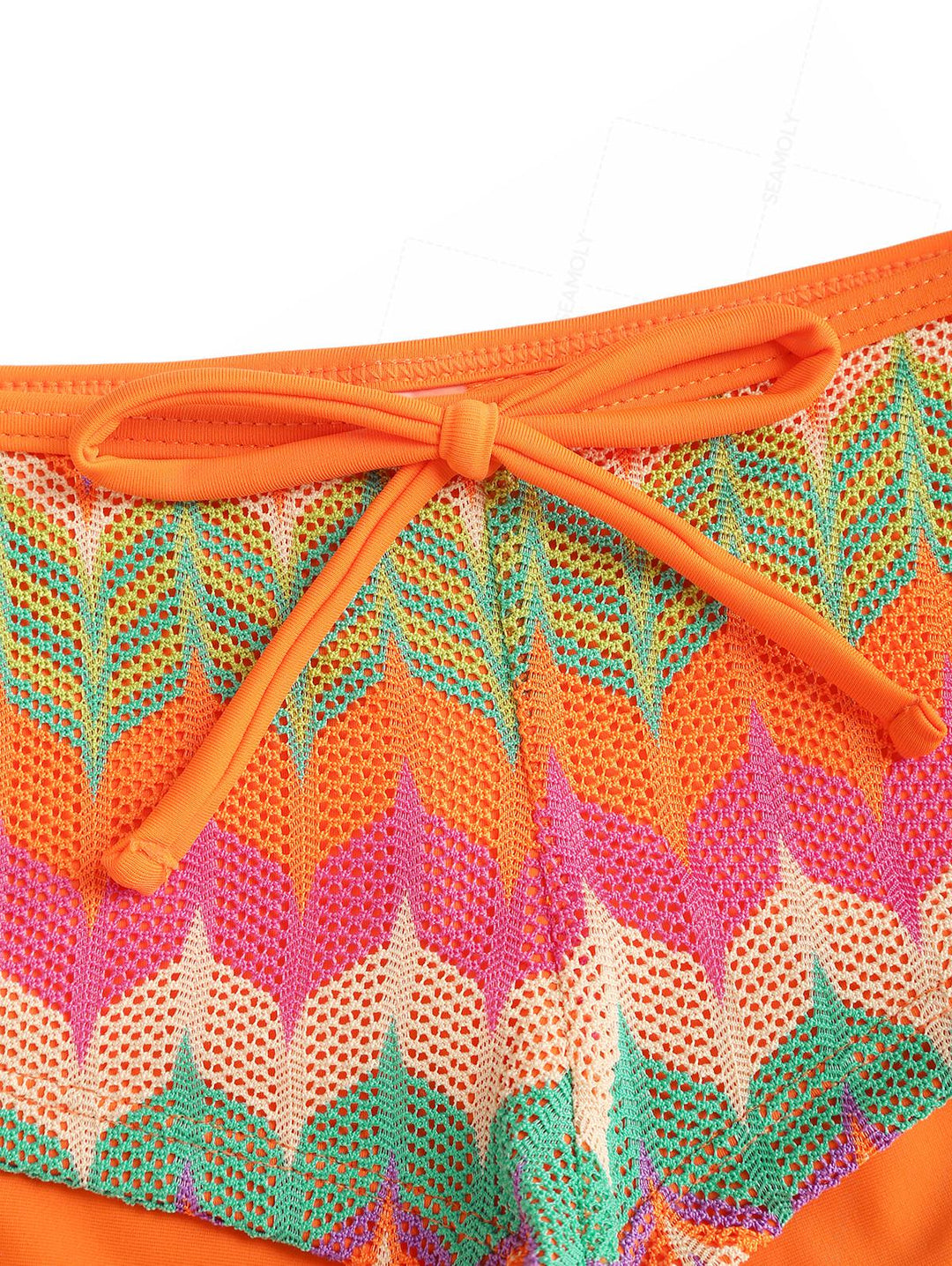 Seamolly Geometric Open-knit Textured Bralette Cheeky Boyshorts Bikini Set