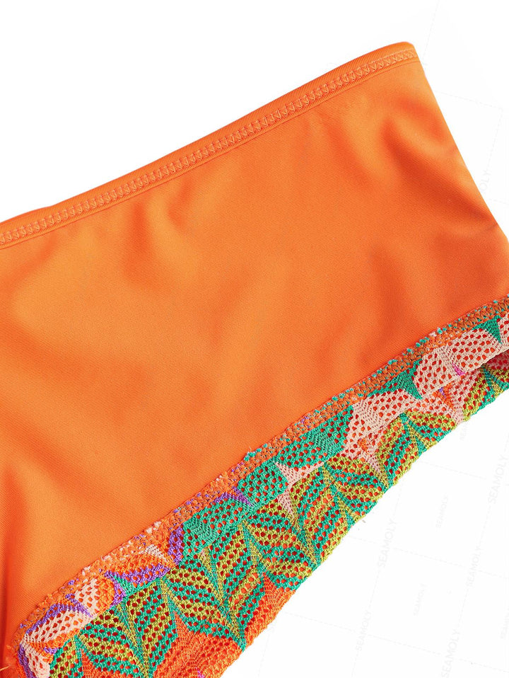 Seamolly Geometric Open-knit Textured Bralette Cheeky Boyshorts Bikini Set