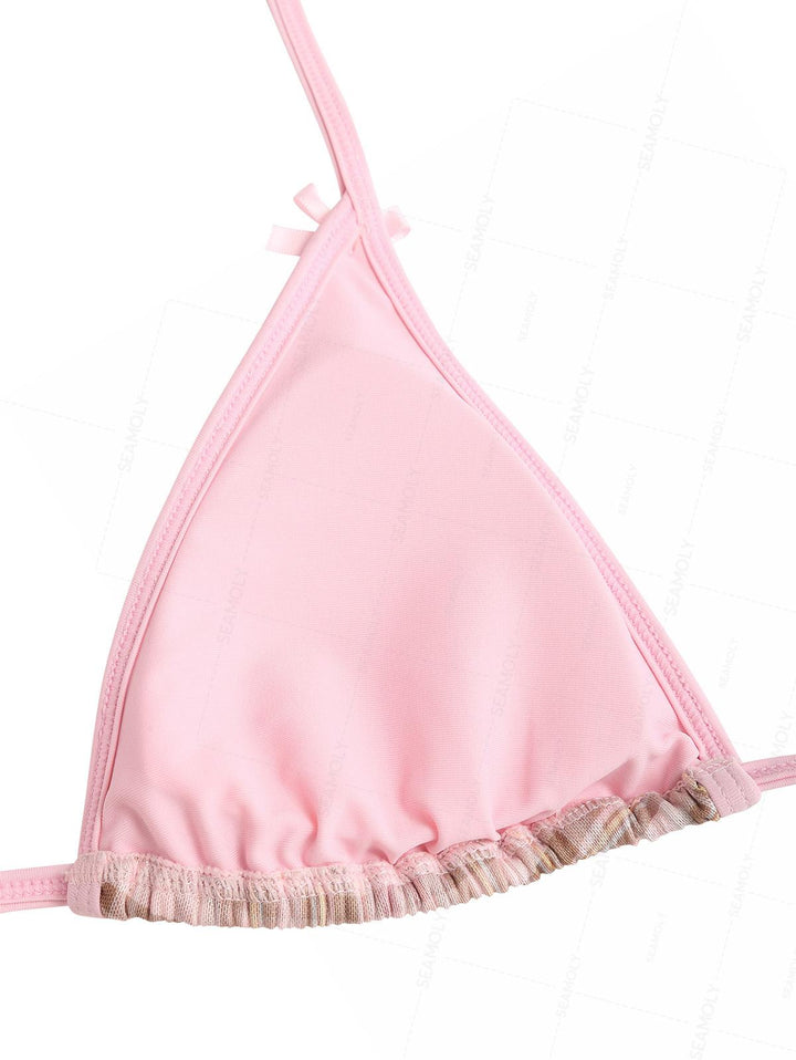 Seamolly Contrast Binding Plaid Bowknot Triangle String Bikini Set