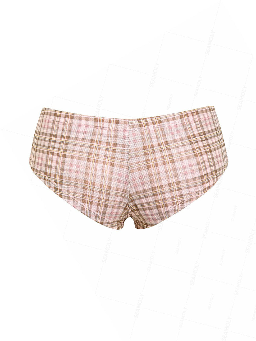 Seamolly 3 Piece Contrast Binding Plaid Bowknot Triangle Cheeky Boyshort Bikini Set