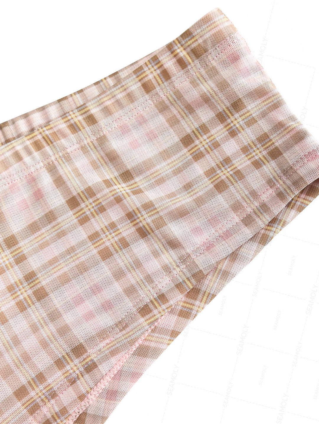 Seamolly 3 Piece Contrast Binding Plaid Bowknot Triangle Cheeky Boyshort Bikini Set