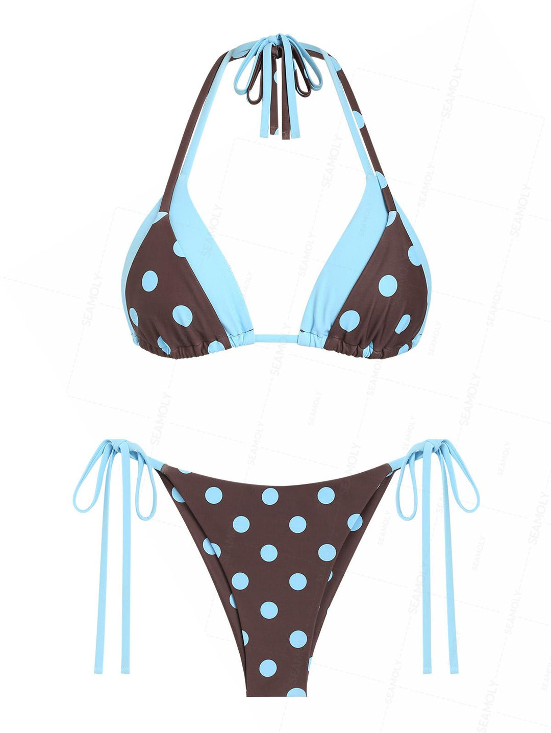 Seamolly 3 Piece Polka Dot Double Layer String Brazilian Cheeky Boyshort Bikini Set