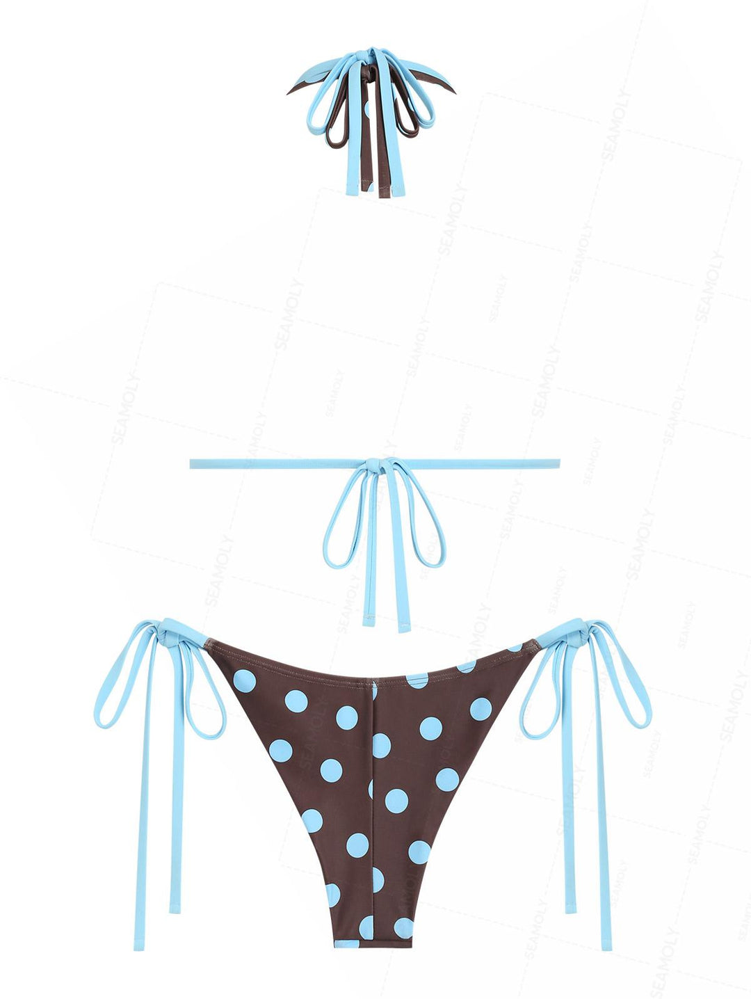 Seamolly 3 Piece Polka Dot Double Layer String Brazilian Cheeky Boyshort Bikini Set