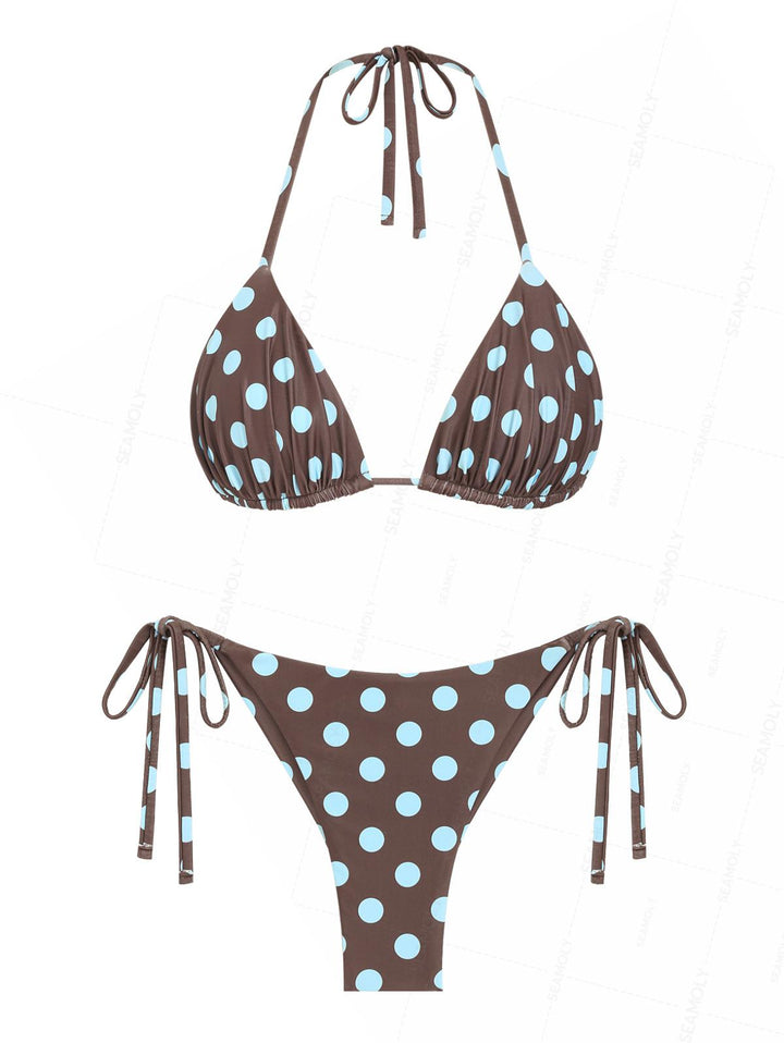 Seamolly Polka Dot Ruched Triangle Top & Cheeky Brazilian Bottom Bikini Set