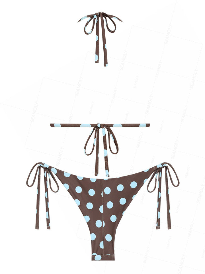 Seamolly Polka Dot Ruched Triangle Top & Cheeky Brazilian Bottom Bikini Set