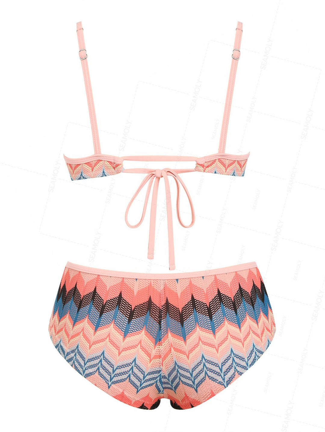 Seamolly Geometric Open-knit Textured Bralette Cheeky Boyshorts Bikini Set