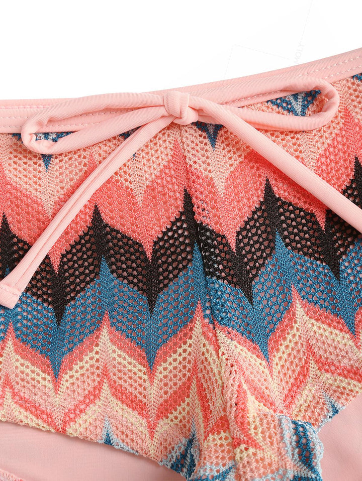 Seamolly Geometric Open-knit Textured Bralette Cheeky Boyshorts Bikini Set