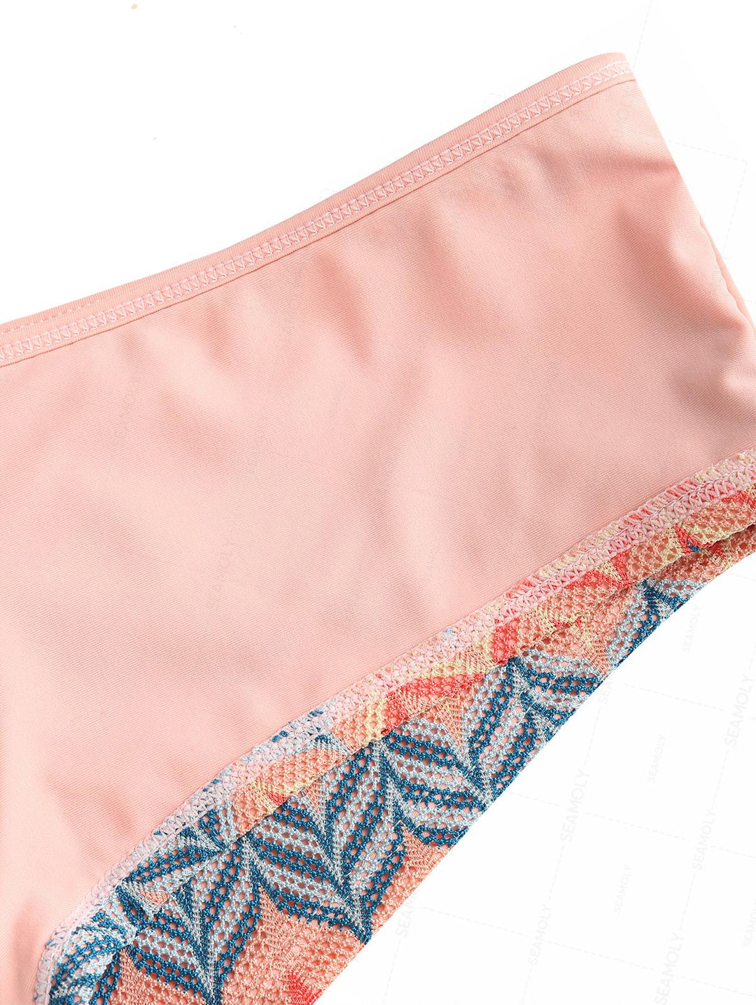 Seamolly Geometric Open-knit Textured Bralette Cheeky Boyshorts Bikini Set