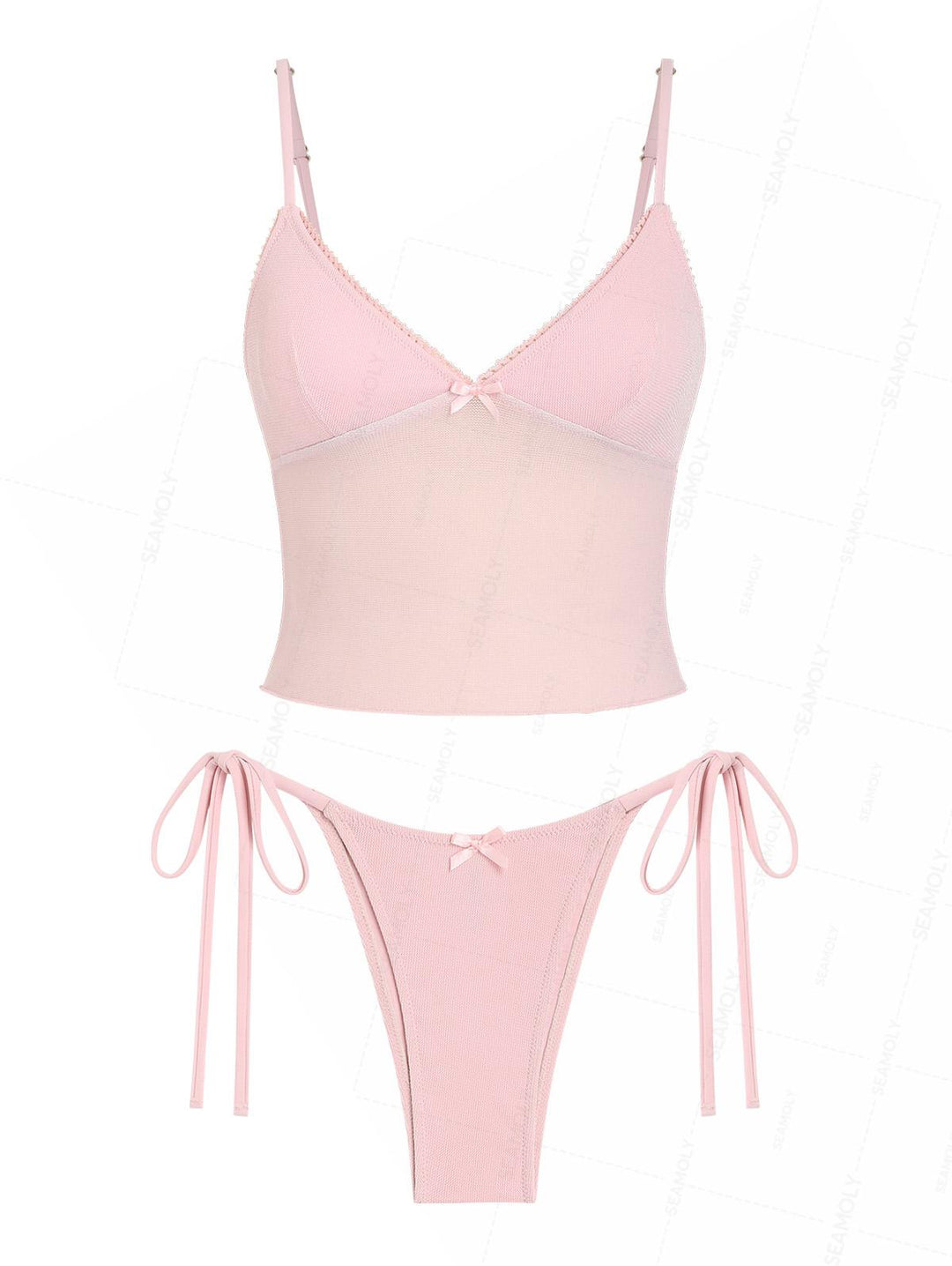 Seamolly Lurex Glitter Sparkly Lace Bowknot Tie Side Tankini Set