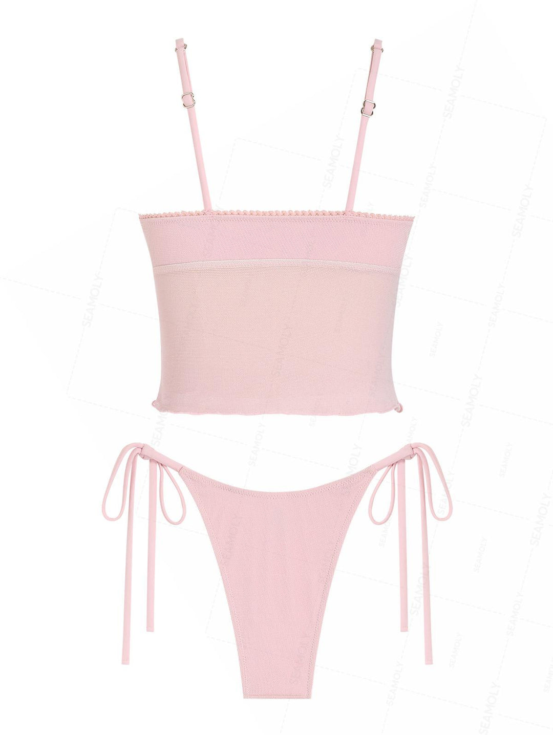 Seamolly Lurex Glitter Sparkly Lace Bowknot Tie Side Tankini Set