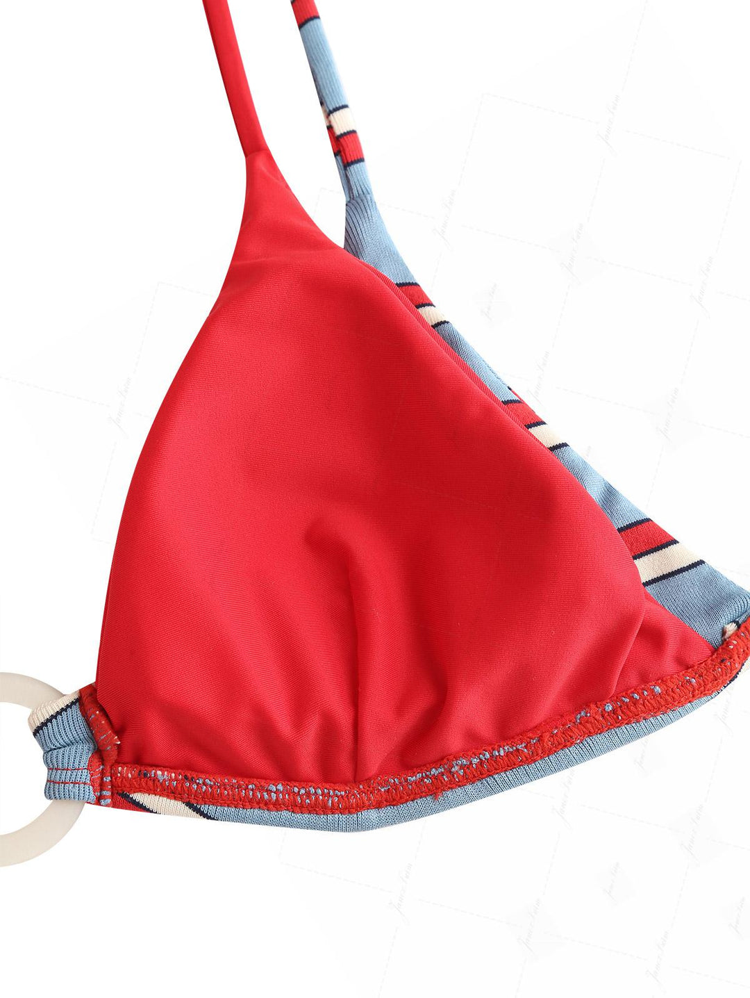 Blue Striped Contrast Color O Ring Double Layer Bikini Set