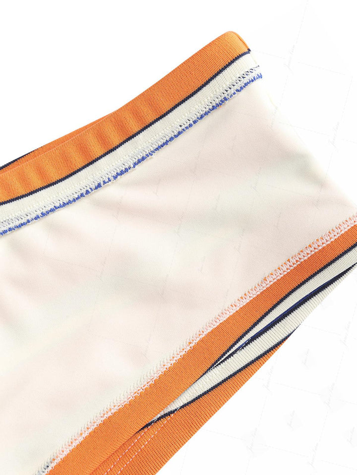 Orange Striped Bowknot Halter Triangle Cheeky Boyshorts Bikini Set