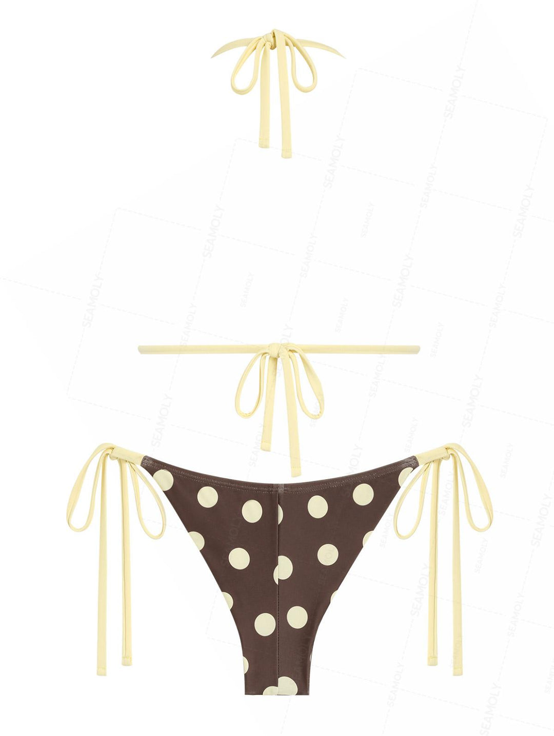 Seamolly Polka Dot Lace Bowknot Triangle Top & Cheeky Brazilian Bottom Bikini Set