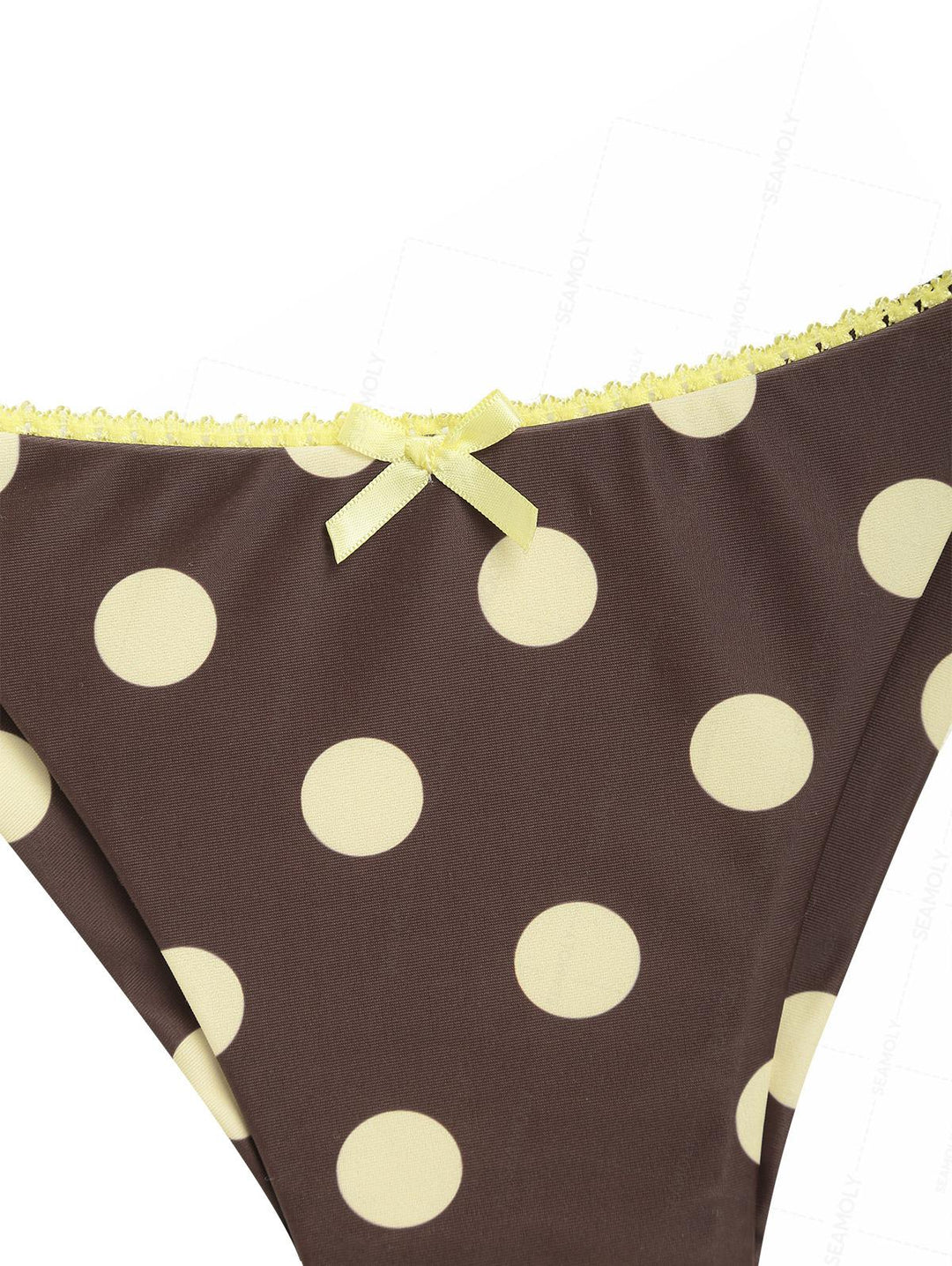 Seamolly Polka Dot Lace Bowknot Triangle Top & Cheeky Brazilian Bottom Bikini Set